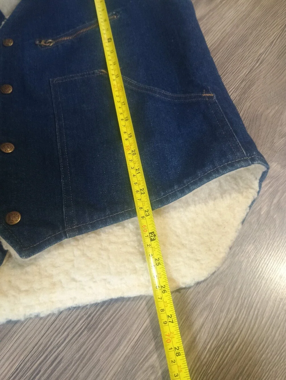 Sherpa Wool-Lined Denim Western Work Vest in Dark Blue